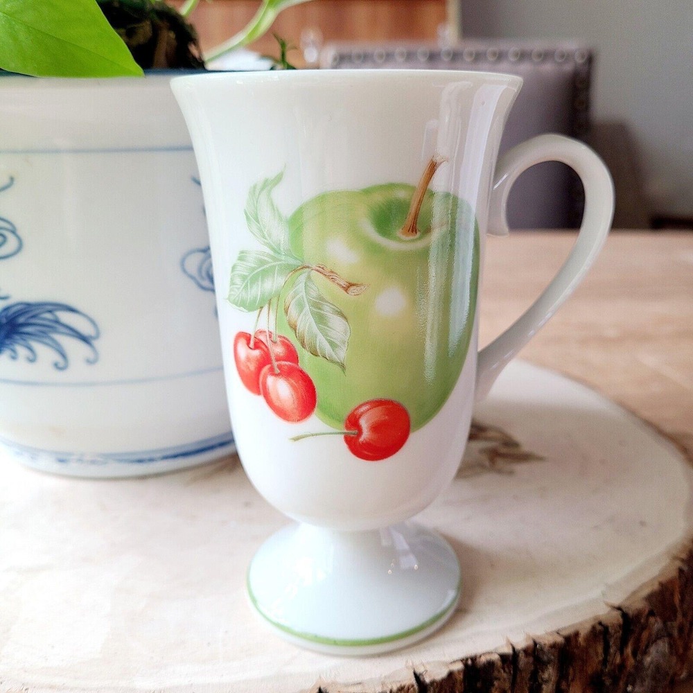 Apple Cherry Fruit Footed Mug Cup‎ Tea APPLE China Porcelain UNMARKED Tall